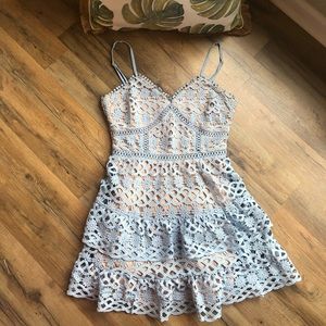 Lulus Light Blue Crochet Lace Mini Dress
